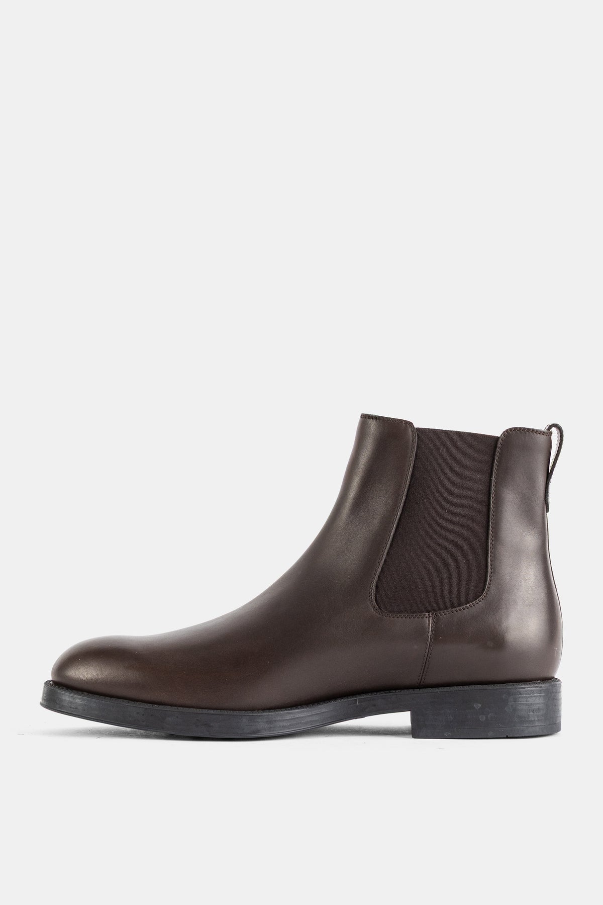Dark brown smooth leather Chelsea boots with elastic insert