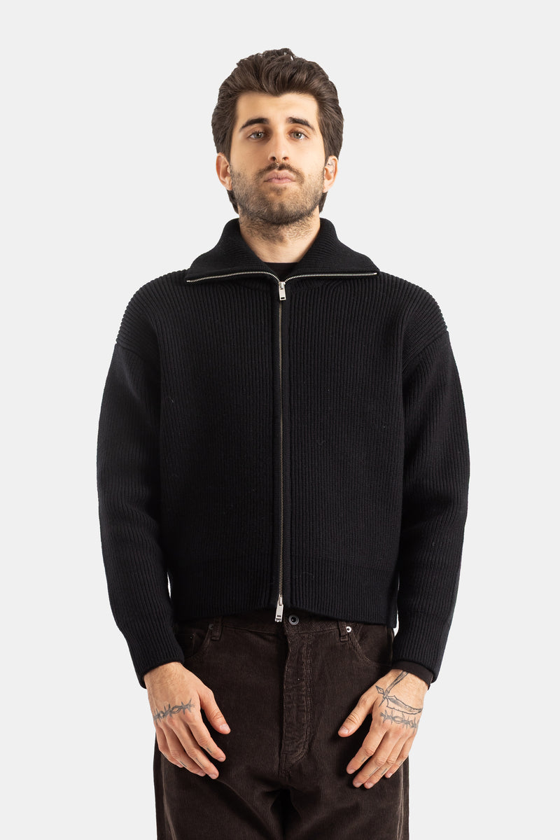Studio Nicholson cardigan zippé col montant maille côtelée oversize noir homme