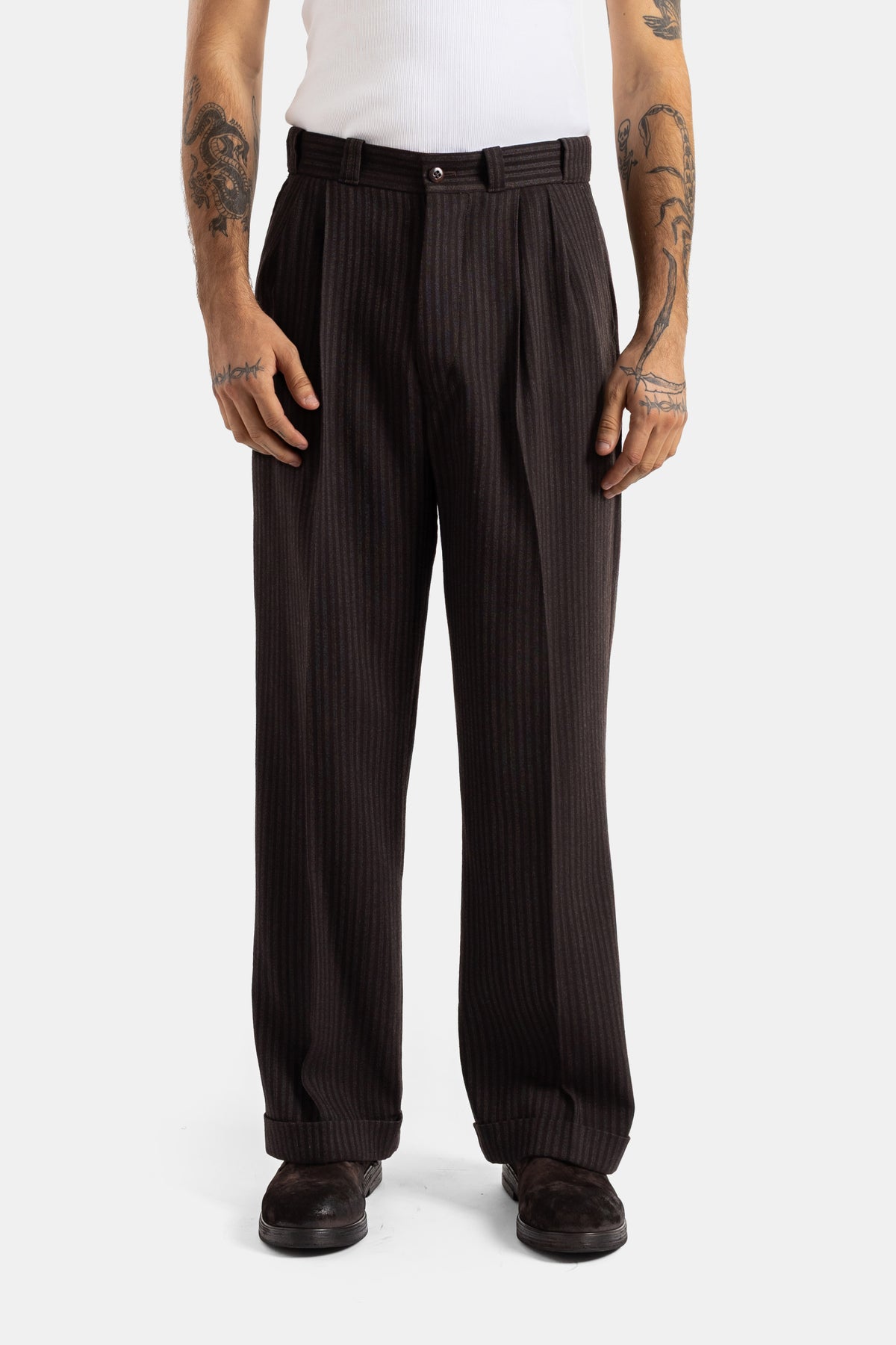 Pantalon de travail Lot.201 rayé brun à revers