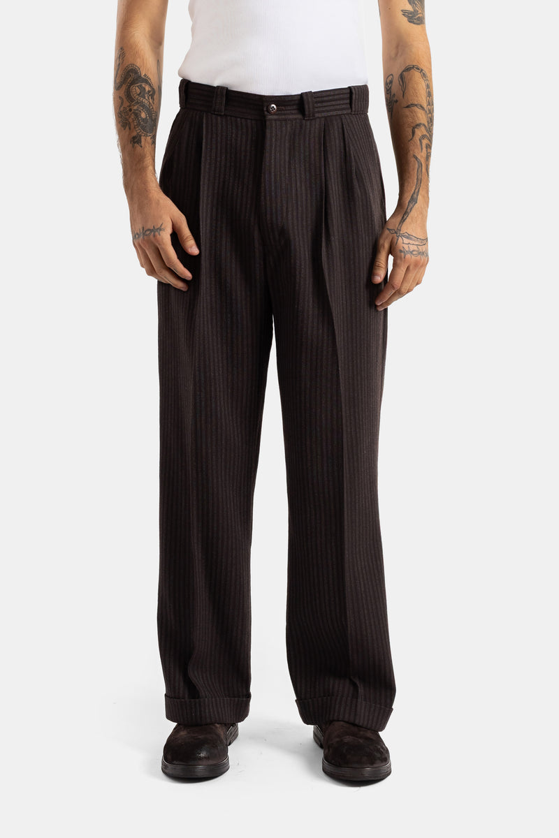 Pantalon de travail Lot.201 rayé brun à revers