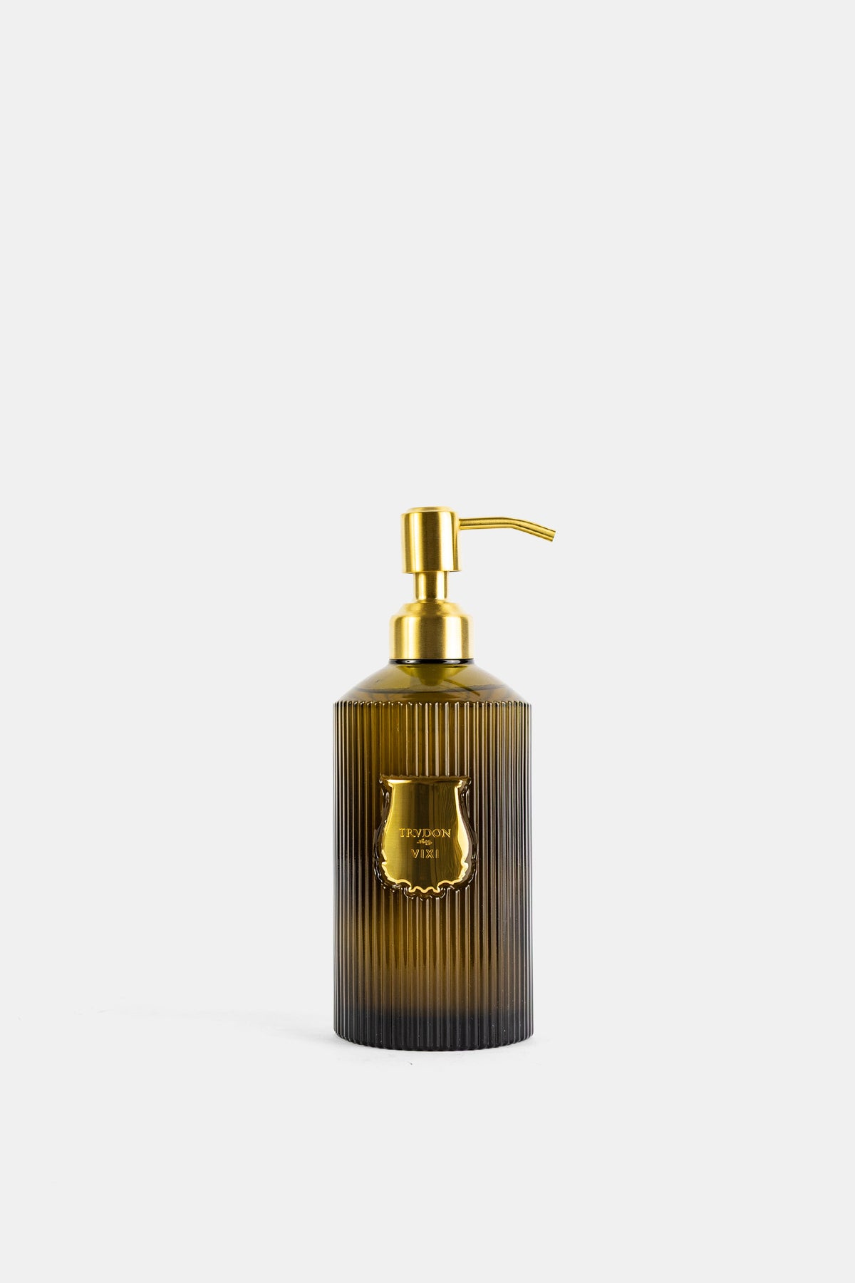 Trudon Vixi liquid soap ribbed smoky green Yakusugi glass bottle golden pump luxury FW26