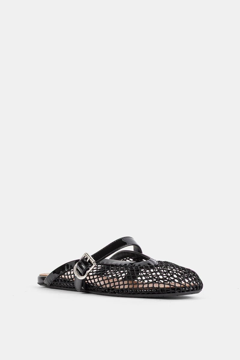 Mules plates en résille noire