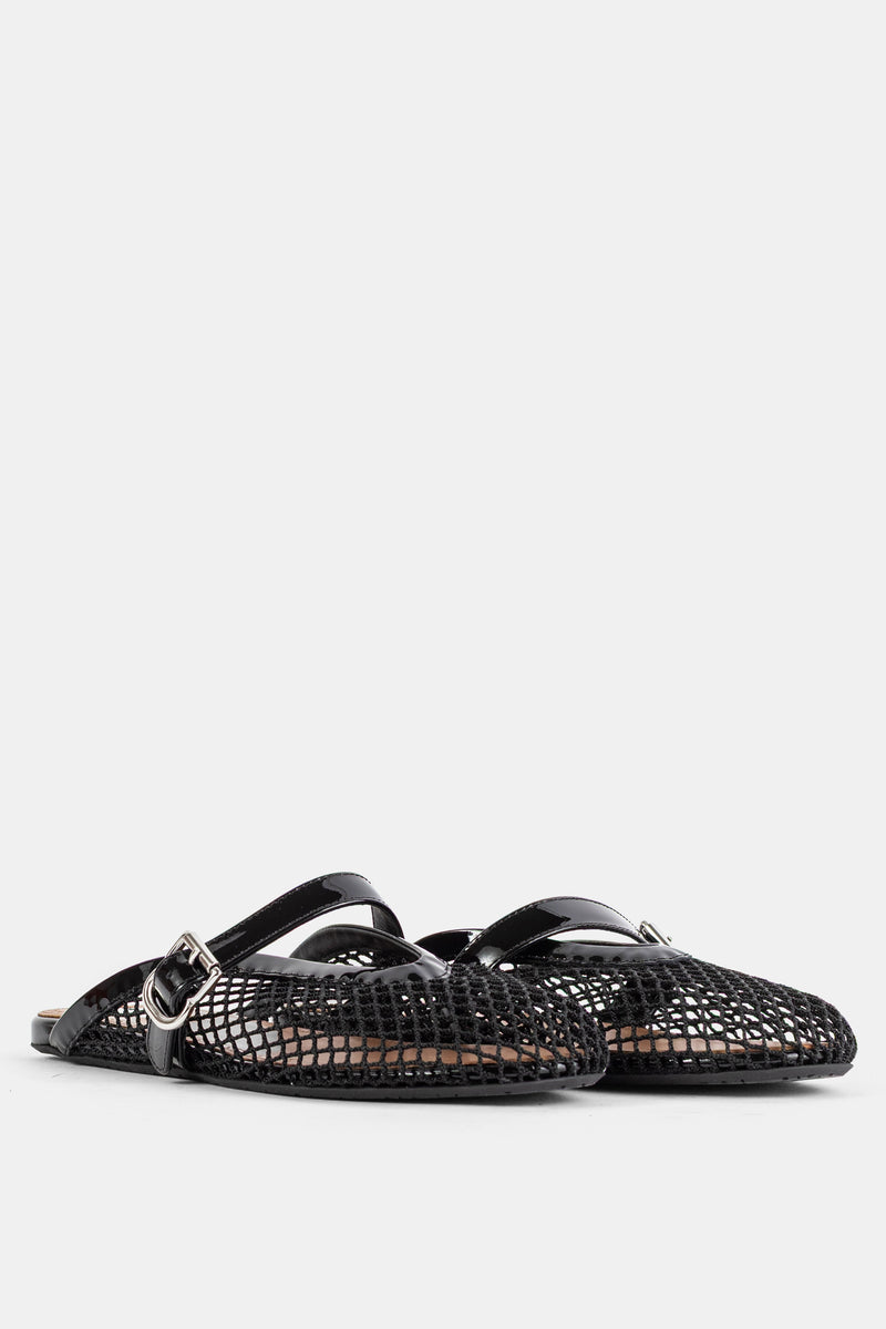 Mules plates en résille noire