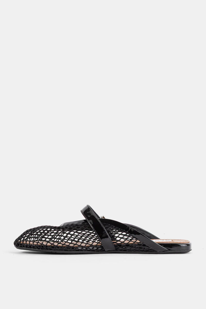 Mules plates en résille noire
