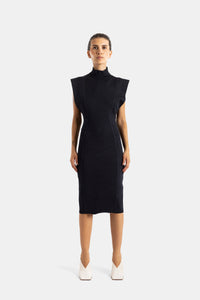 Vestido largo de punto compacto negro - FR 36