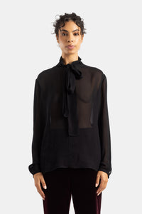 Schwarze transparente Schluppenbluse - FR 36