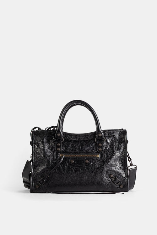 Sac Le City en cuir froissé noir