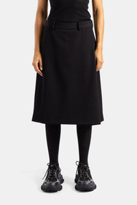 Balenciaga jupe midi évasée Folded en laine noire, coupe A-line structurée avec ceinture à passants