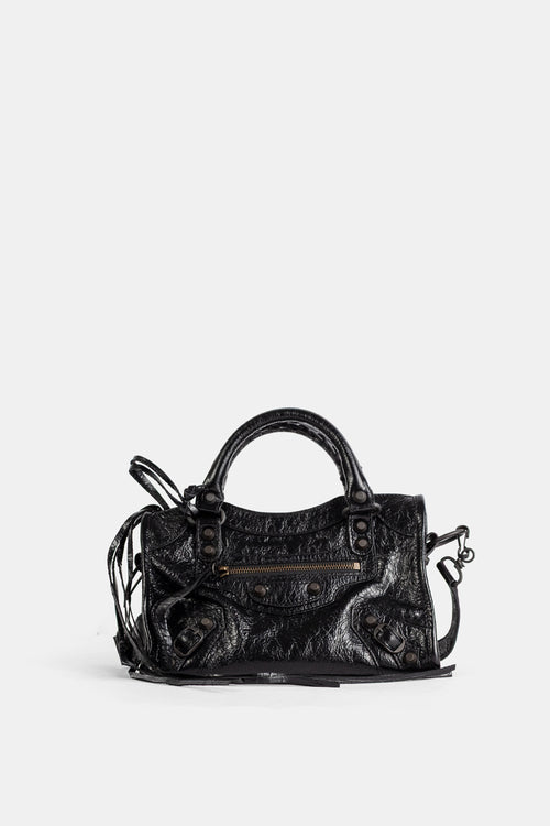 Sac Le City Mini en cuir froissé noir
