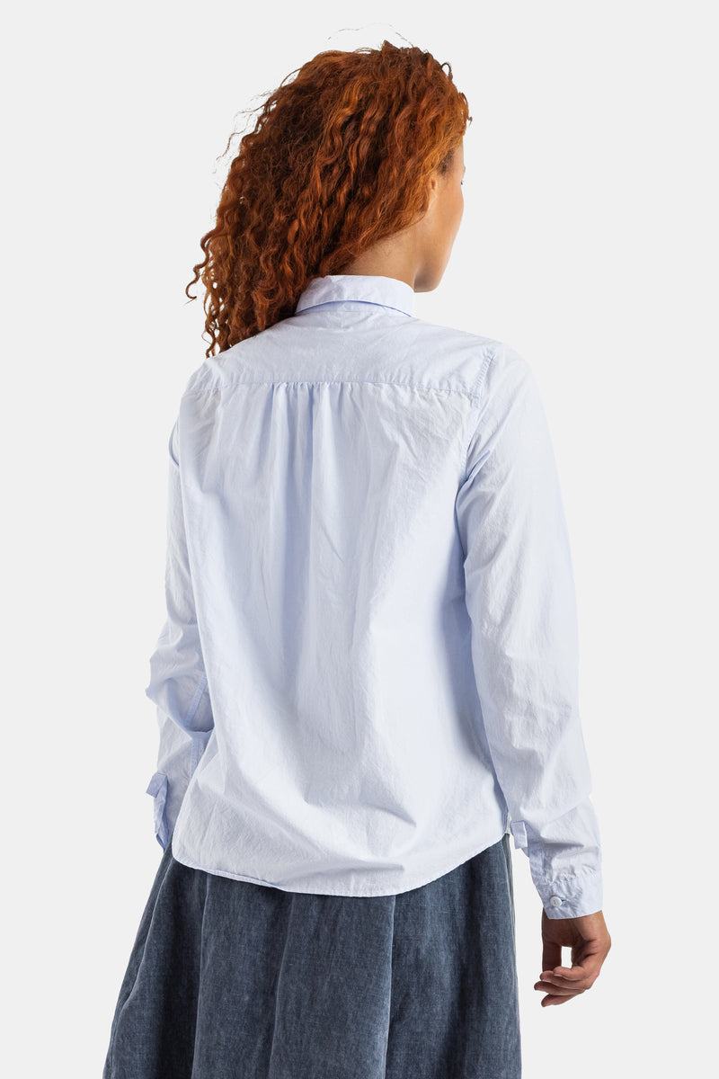 Bergfabel chemise Tyrol dos vue arrière empiècement épaules fronces coton bleu ciel femme