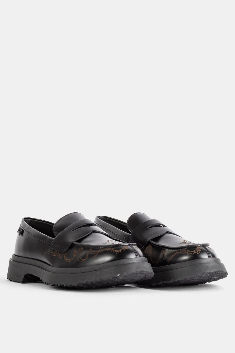 Mocassins Walden en cuir noir imprimé graphique