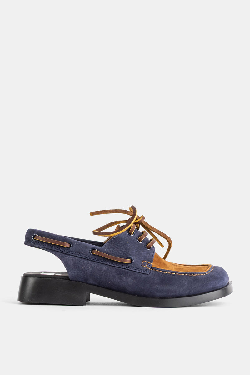 Mocassins Dana en nubuck bleu marine à talon