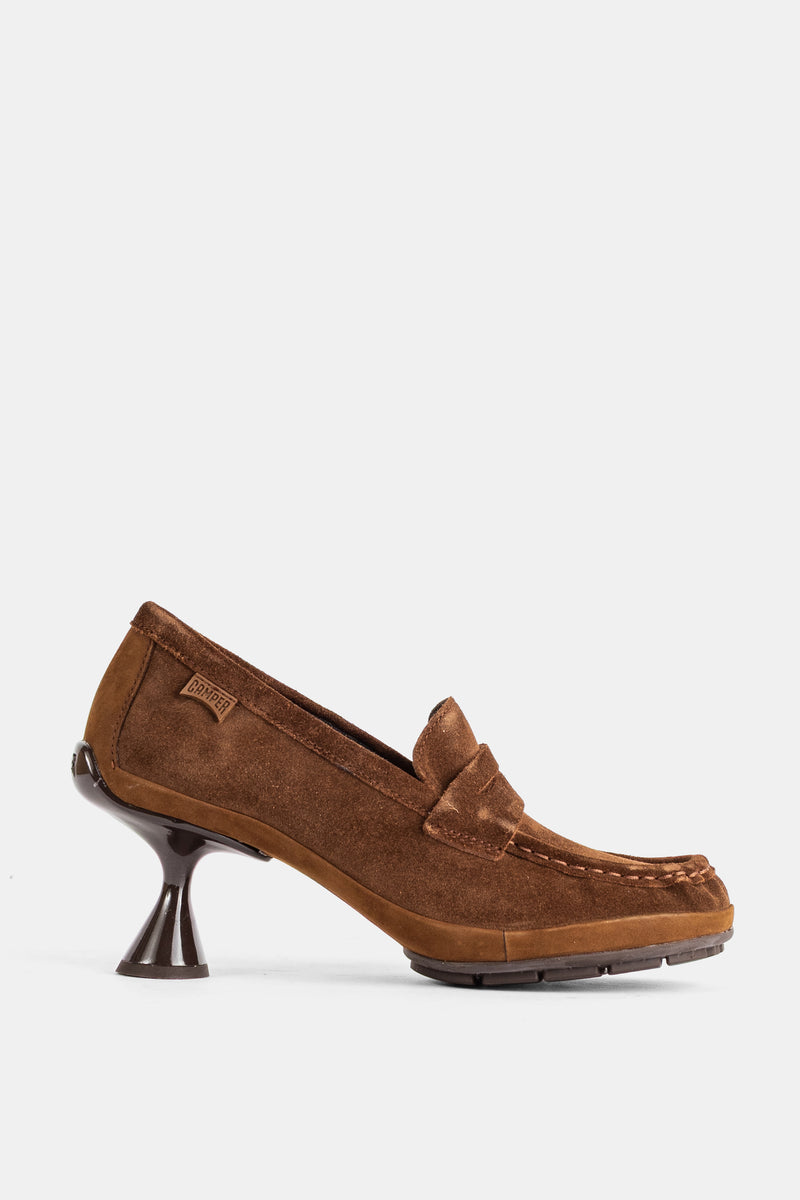 Mocassins Right à talon sculptural en daim marron