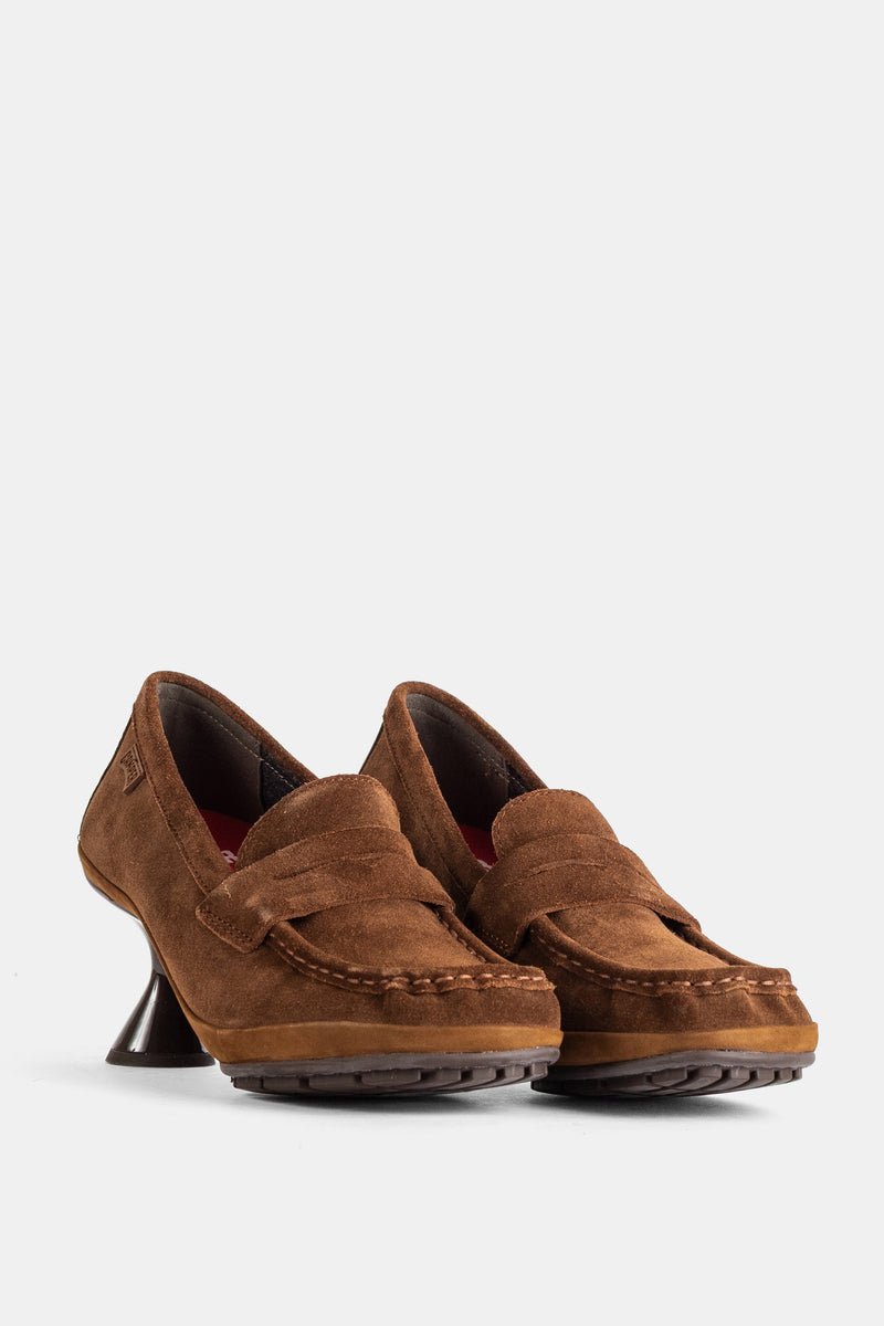 Mocassins Right à talon sculptural en daim marron