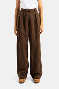 Casey Casey brown wide-leg pleated linen and cotton trousers - S