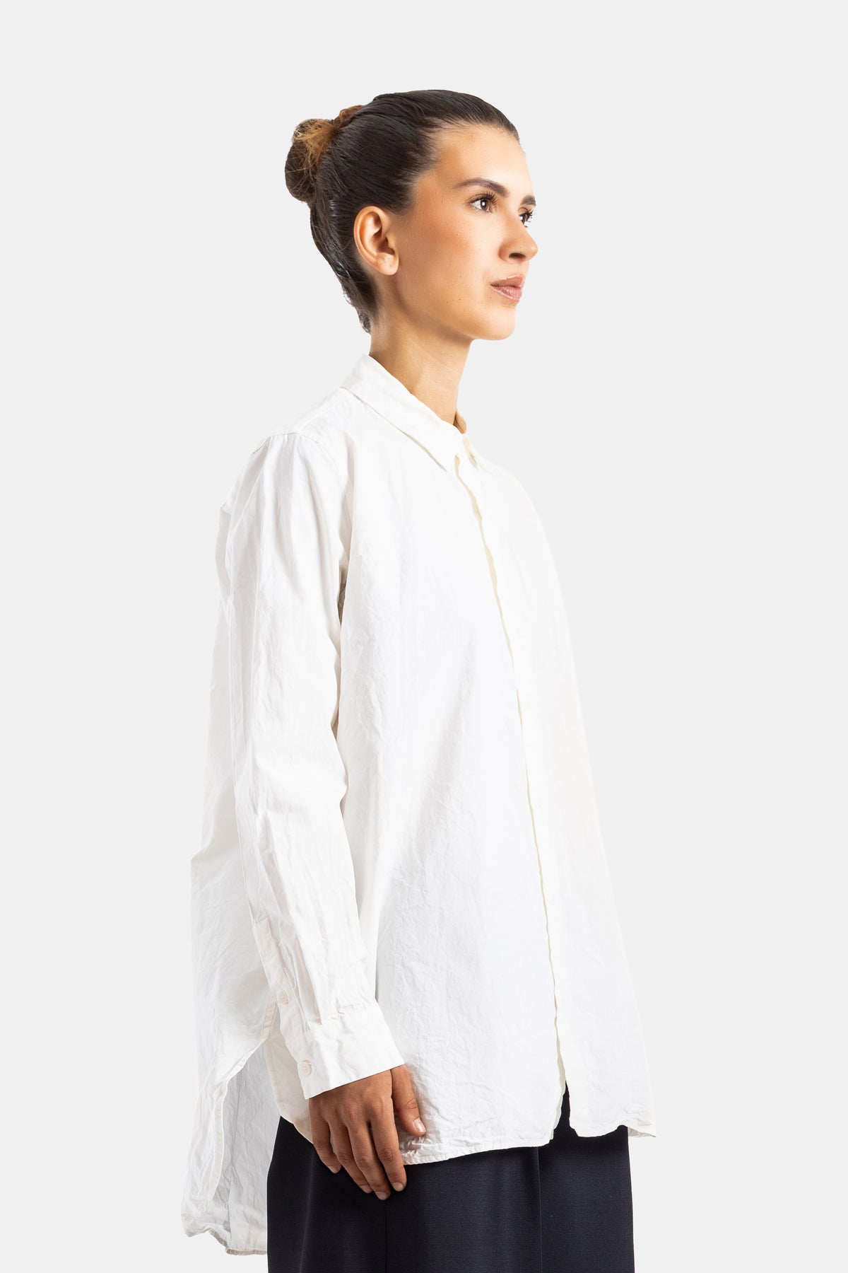 Casey Casey chemise Clothilde coton froissé blanc vue profil silhouette ample tombé naturel femme