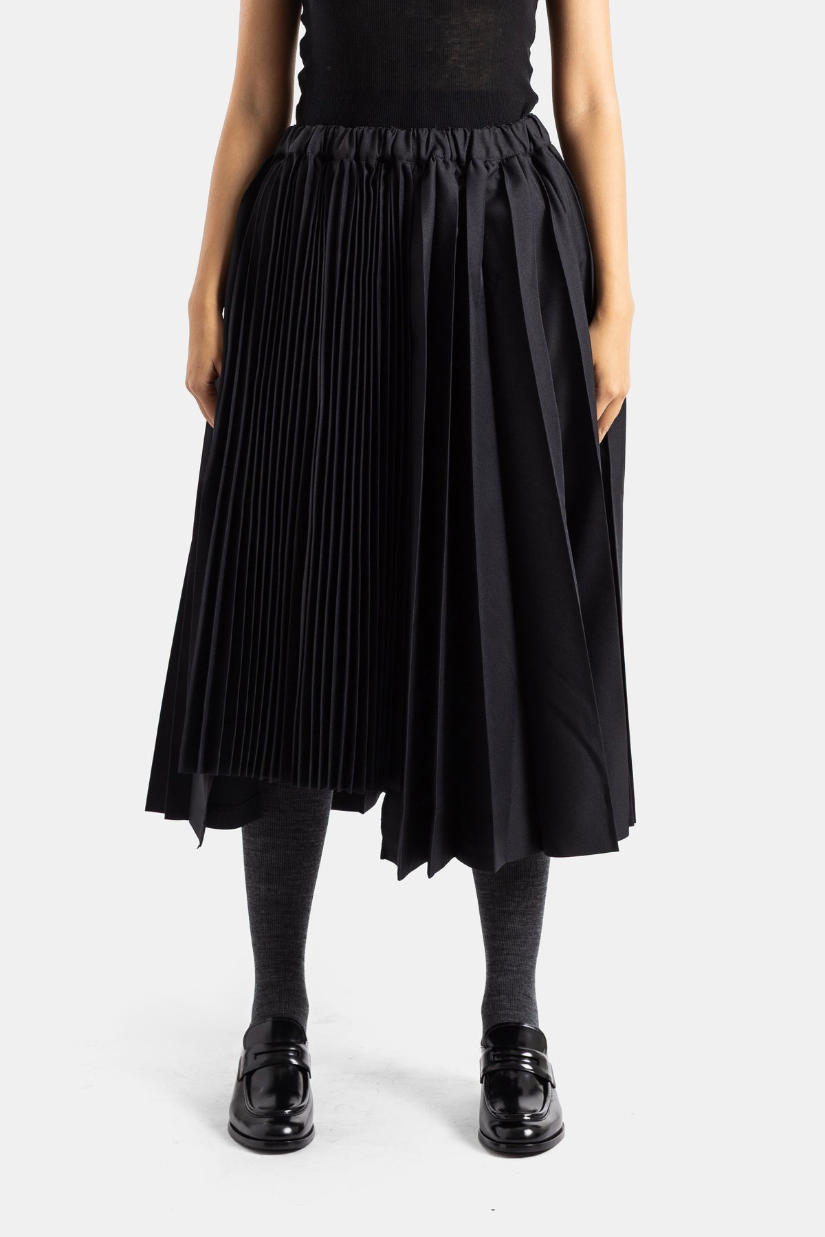 Comme des Garçons jupe midi asymétrique mi-plissée mi-lisse noire à taille élastiquée