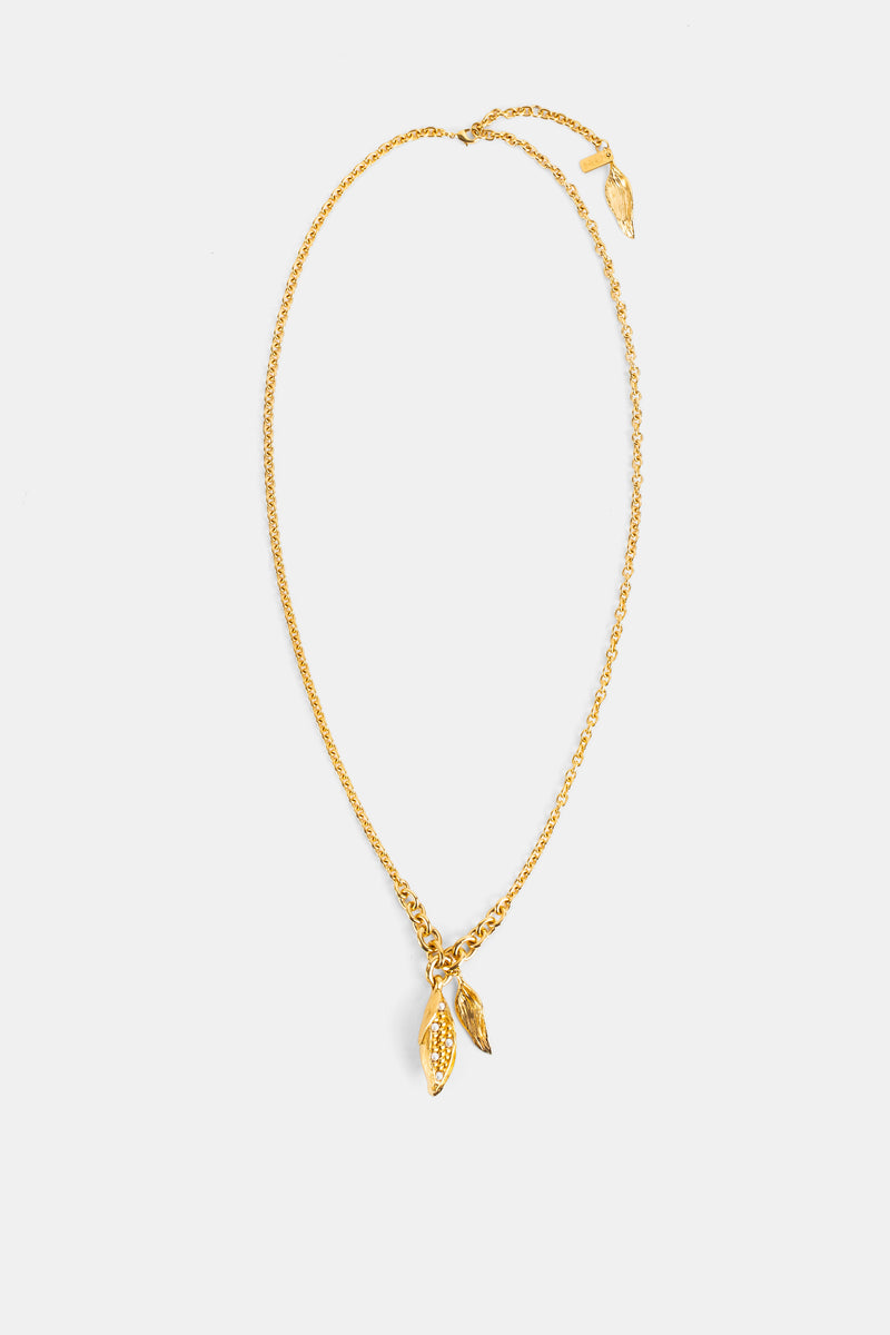 Chloé collier pendentif double feuille en laiton doré avec chaîne à maillons et breloque nacrée