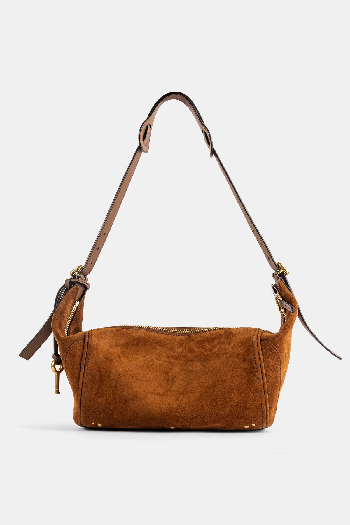 Chloé Paddington bandoulière réglable cuir, corps daim brun cognac et zip doré, vue de face