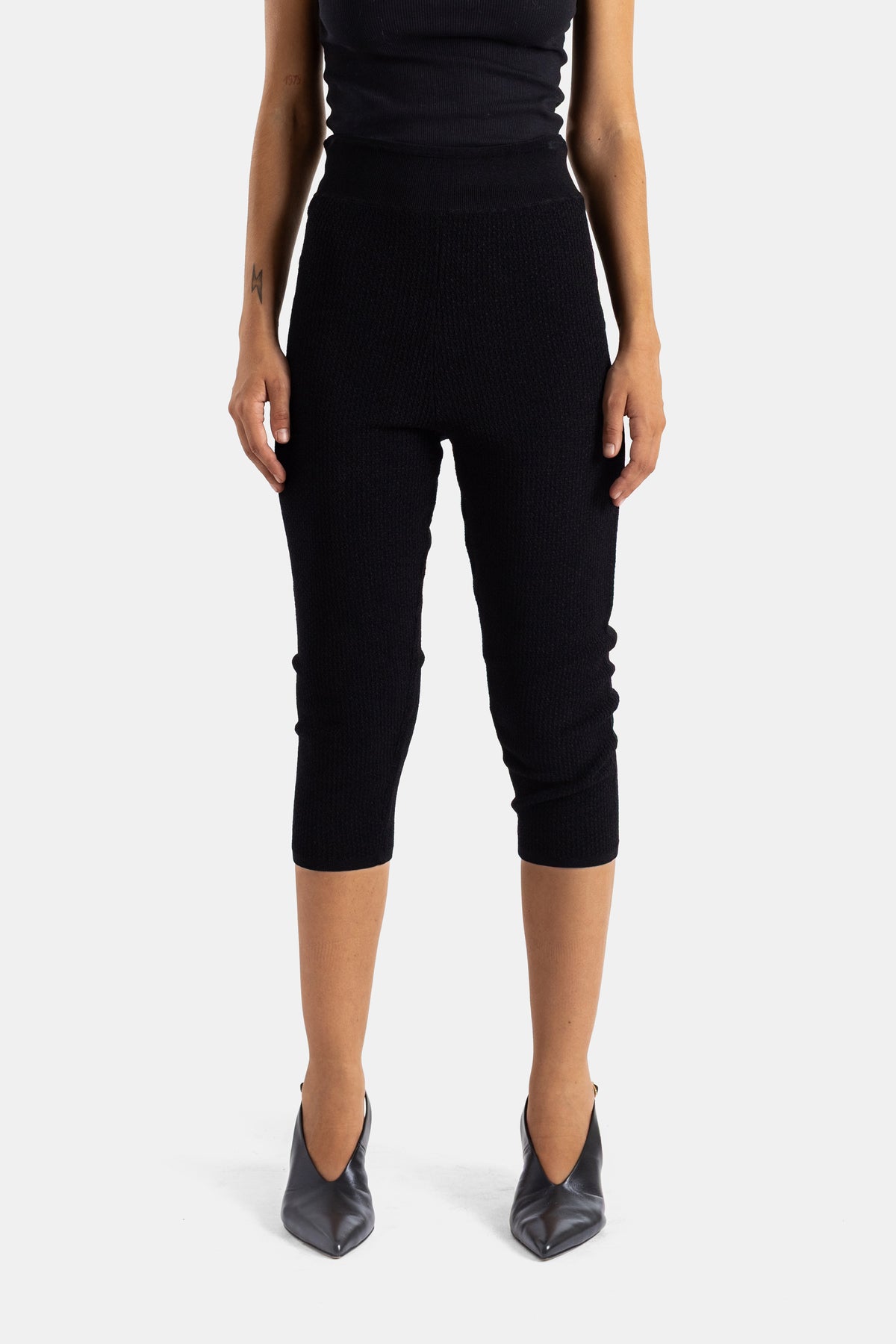 Chloé legging 3/4 en maille gaufrée noire coupe ajustée taille haute femme
