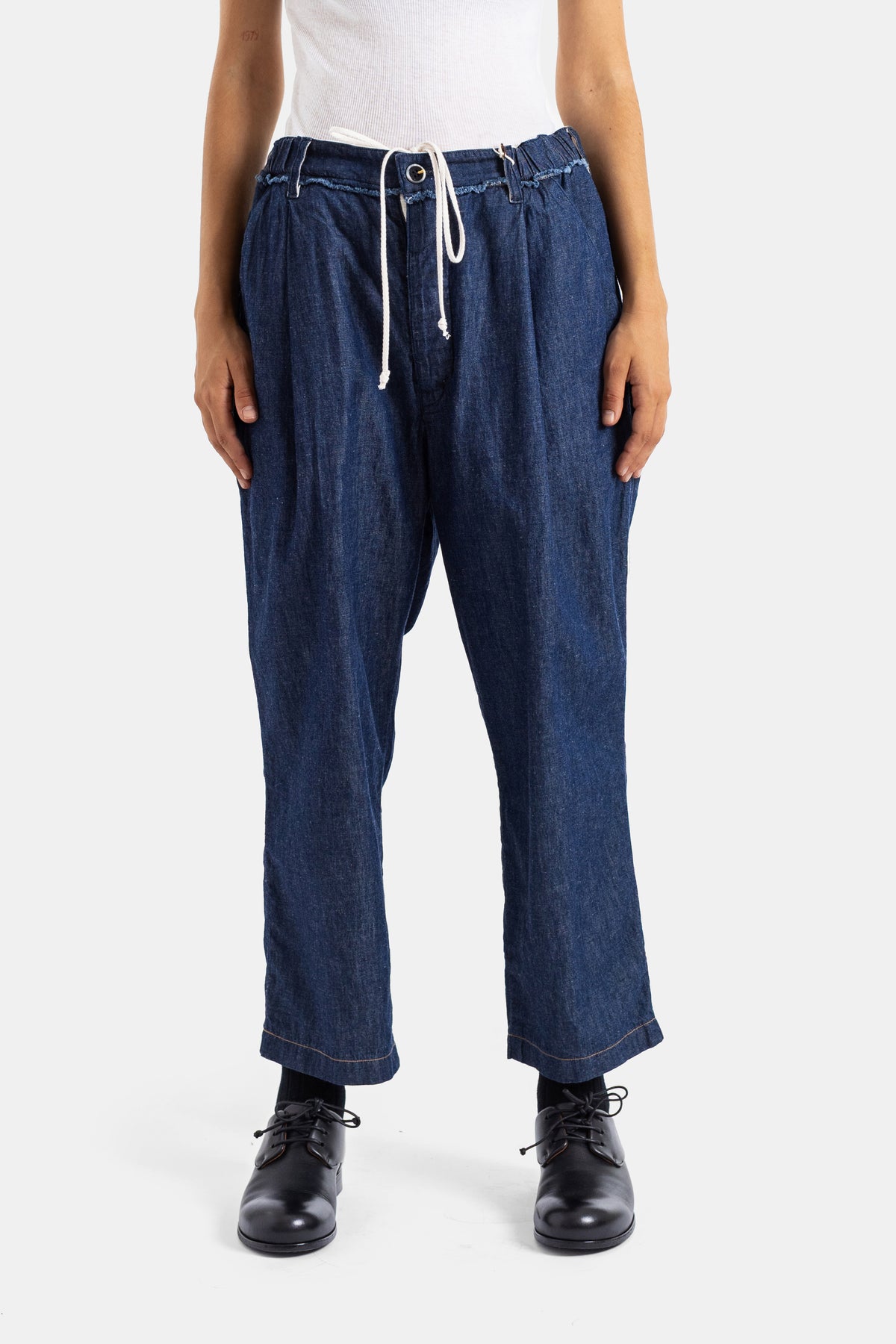 Cottle Jean Gurkha coupe ample taille élastiquée cordon denim indigo foncé 8oz pour femme