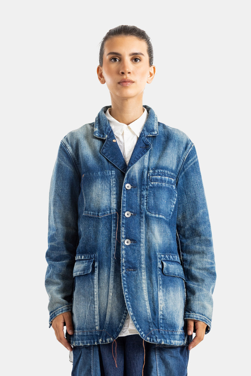 Cottle veste blazer denim délavé indigo coupe oversized col cranté poches plaquées boutonnage nacre femme