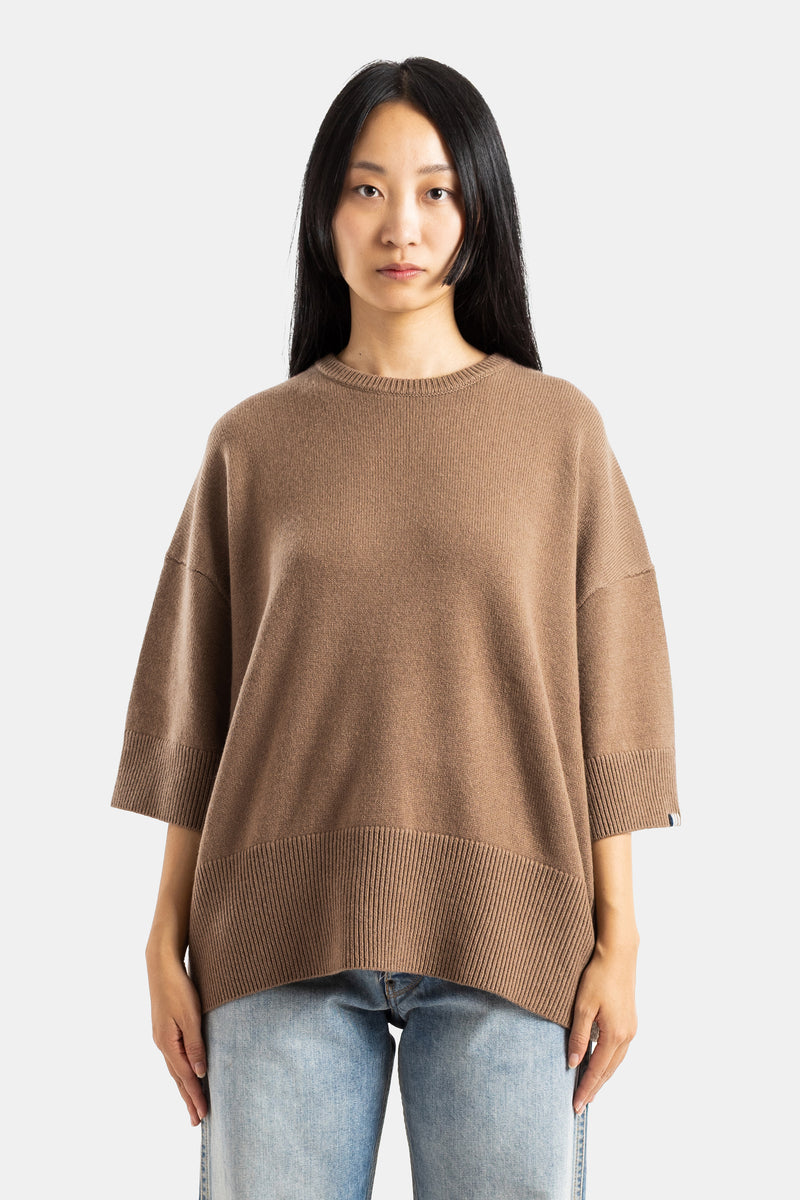 N°433 Sassie - Pull oversize manches courtes en cachemire camel