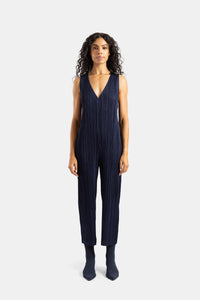 Tuta plissé blu navy con scollo a V senza maniche - 3