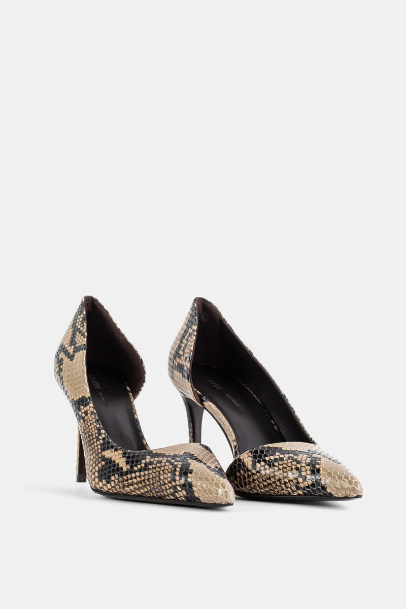 Khaite escarpins d'Orsay Jett 85 paire face avant, flancs ouverts et tige cuir python taupe