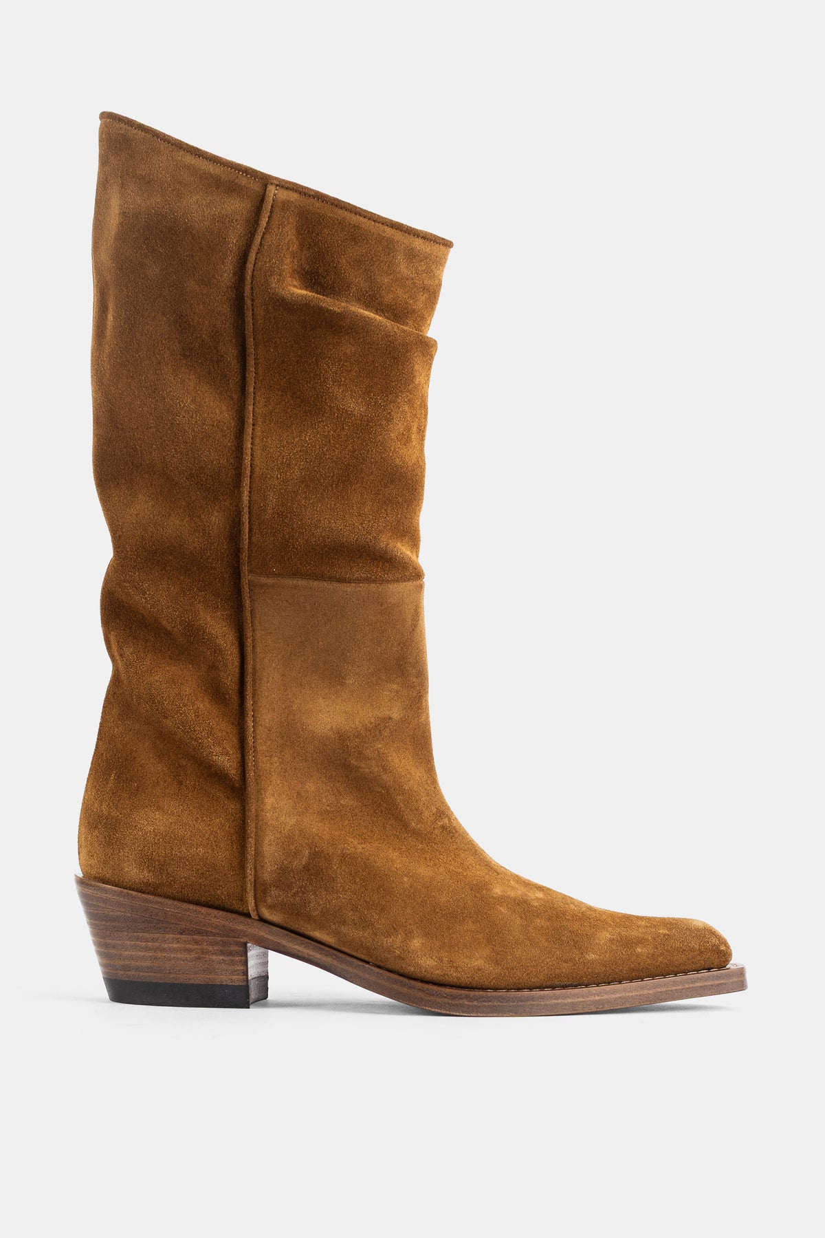Khaite bottes Clive mi-mollet en daim camel à tige souple tombante et talon carré bois
