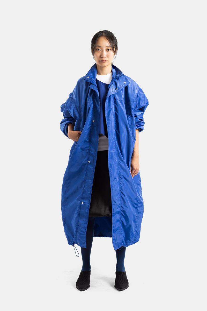 Parka longue oversize en nylon bleu électrique