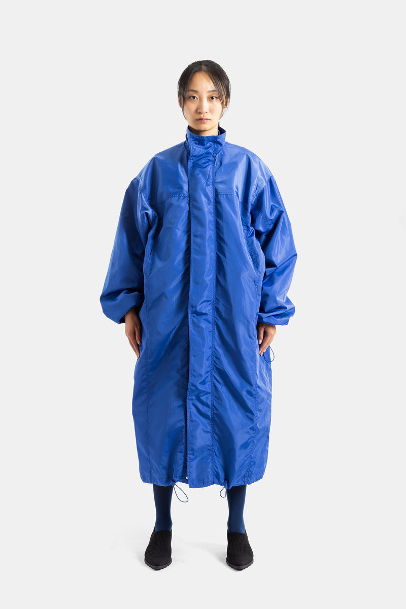 Parka longue oversize en nylon bleu électrique