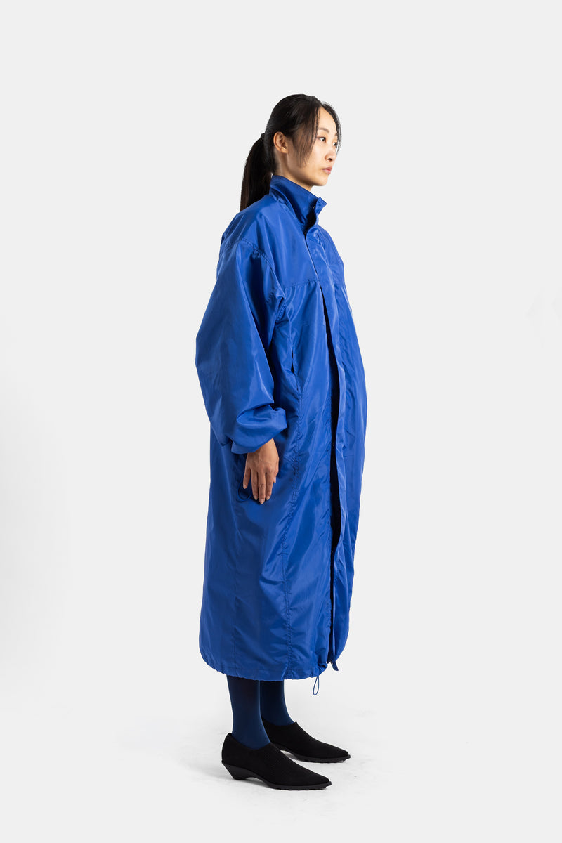 Parka longue oversize en nylon bleu électrique