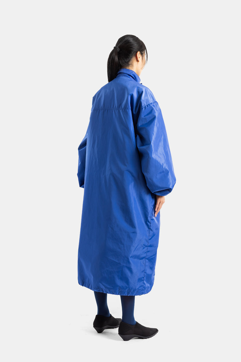 Parka longue oversize en nylon bleu électrique