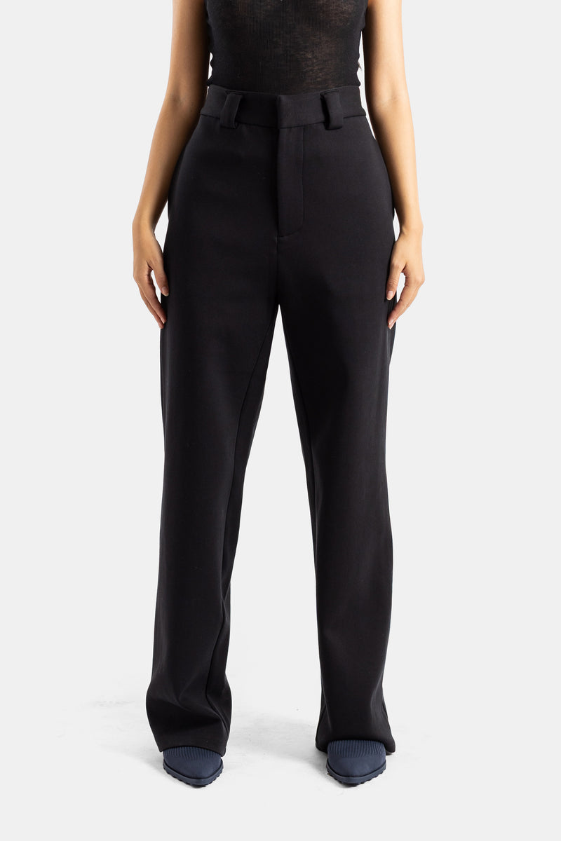 Pantalon droit en jersey noir taille haute