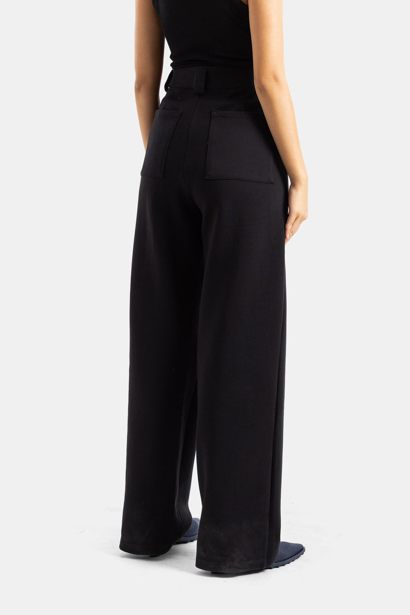 Pantalon droit en jersey noir taille haute
