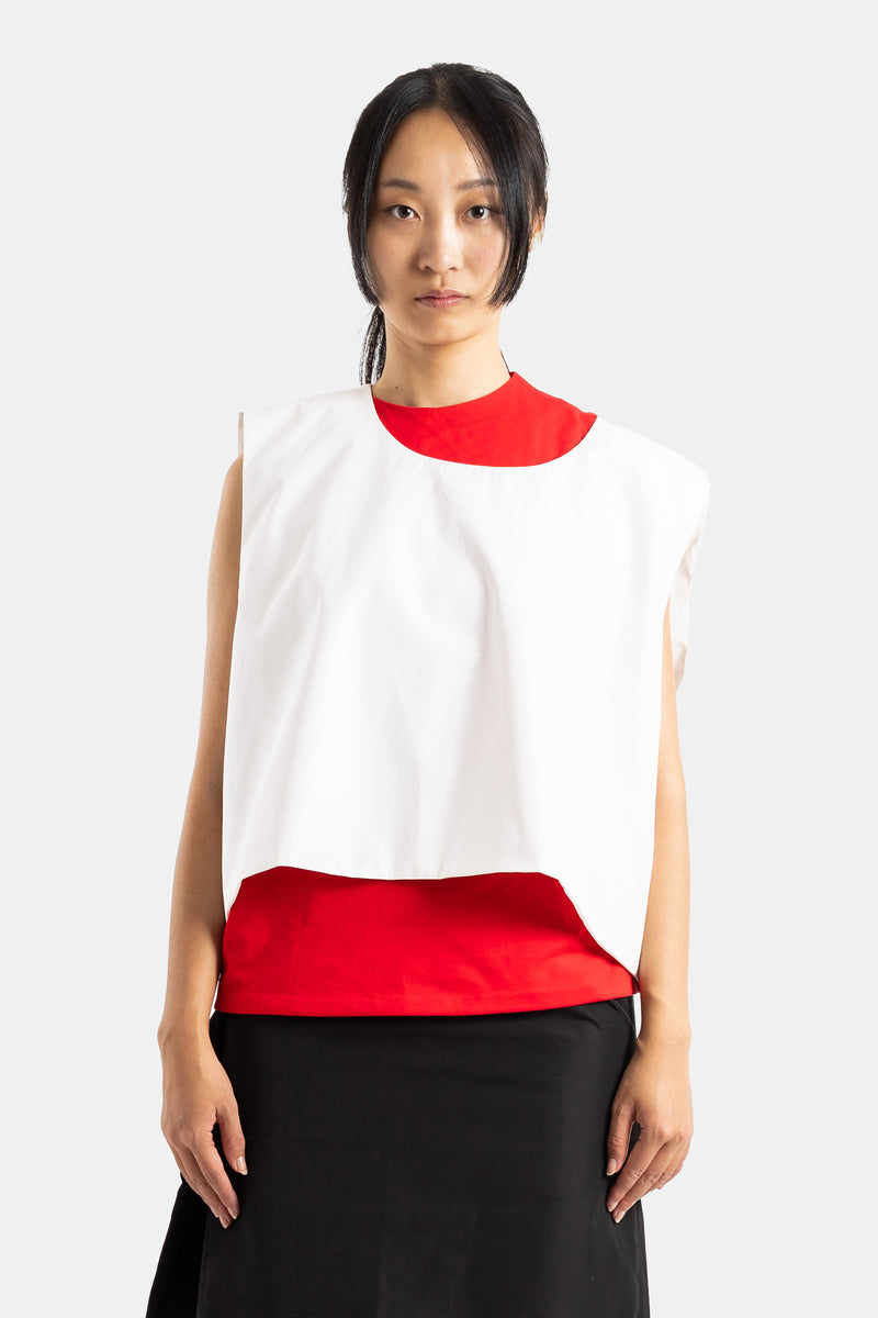 Top double épaisseur blanc et rouge sans manches