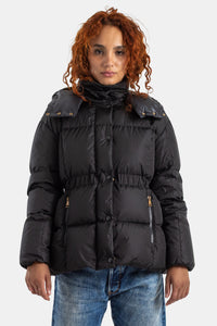 Kurze schwarze Daunenjacke Agneux mit geraffter Taille - 4