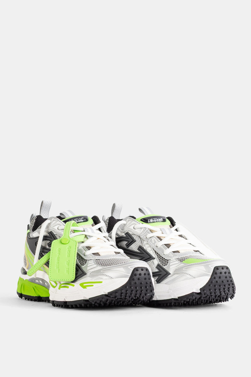 Off-White baskets Be Right Back paire face avant semelle verte fluo médaillon tag cuir chartreuse homme