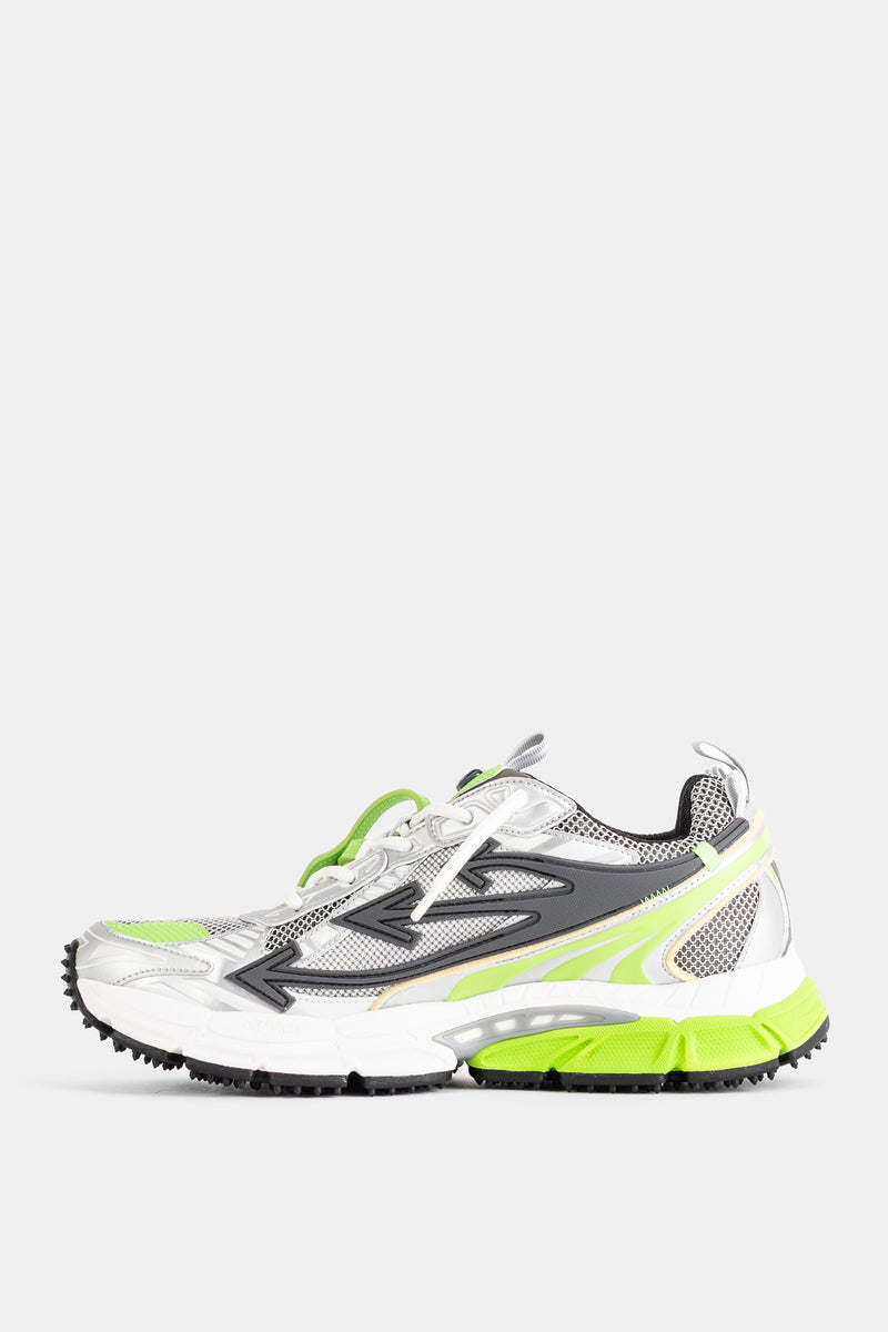 Off-White baskets Be Right Back profil latéral gauche midsole verte fluo empiècements gris anthracite résille homme