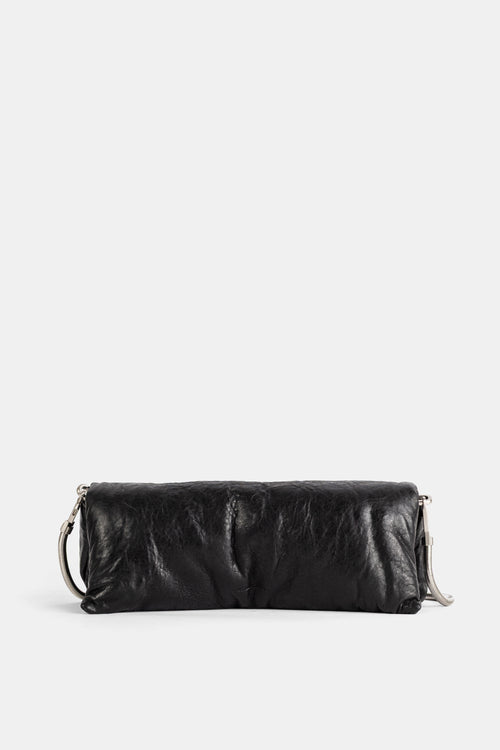 Soft Clutch en cuir froissé noir à chaîne