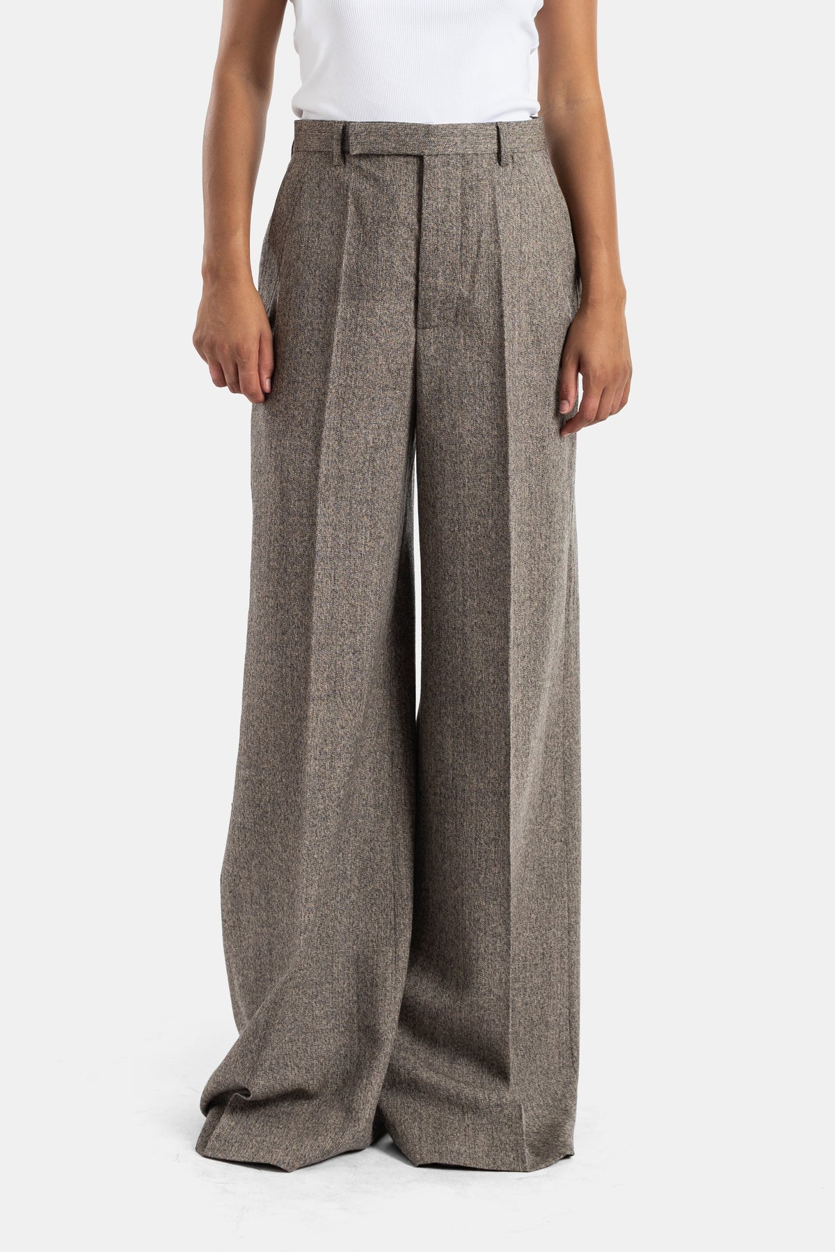 Rick Owens pantalon large de tailleur taille haute à pinces en laine chinée grise coupe palazzo