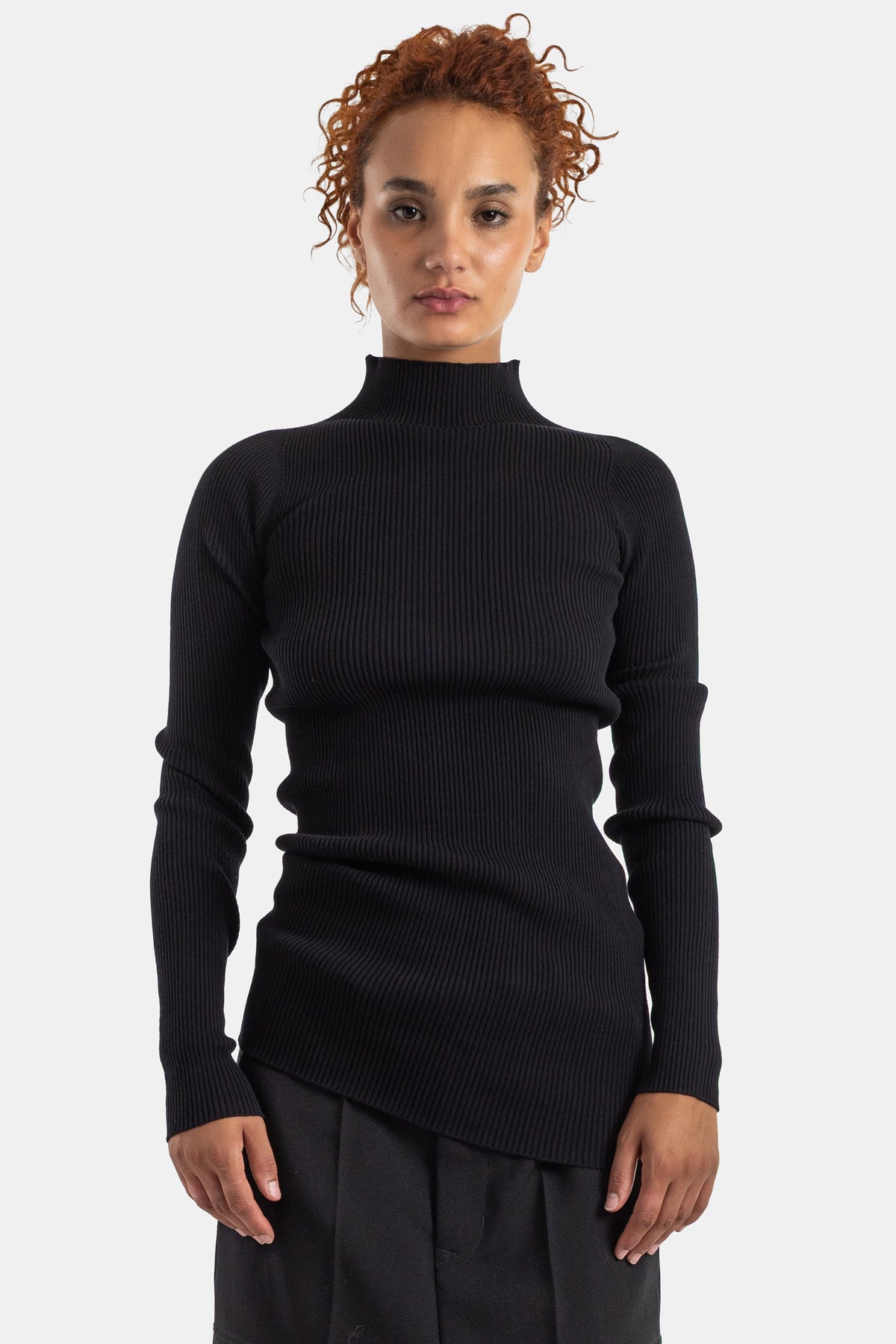 Rick Owens pull côtelé col montant ajusté manches longues en maille nervurée noir femme