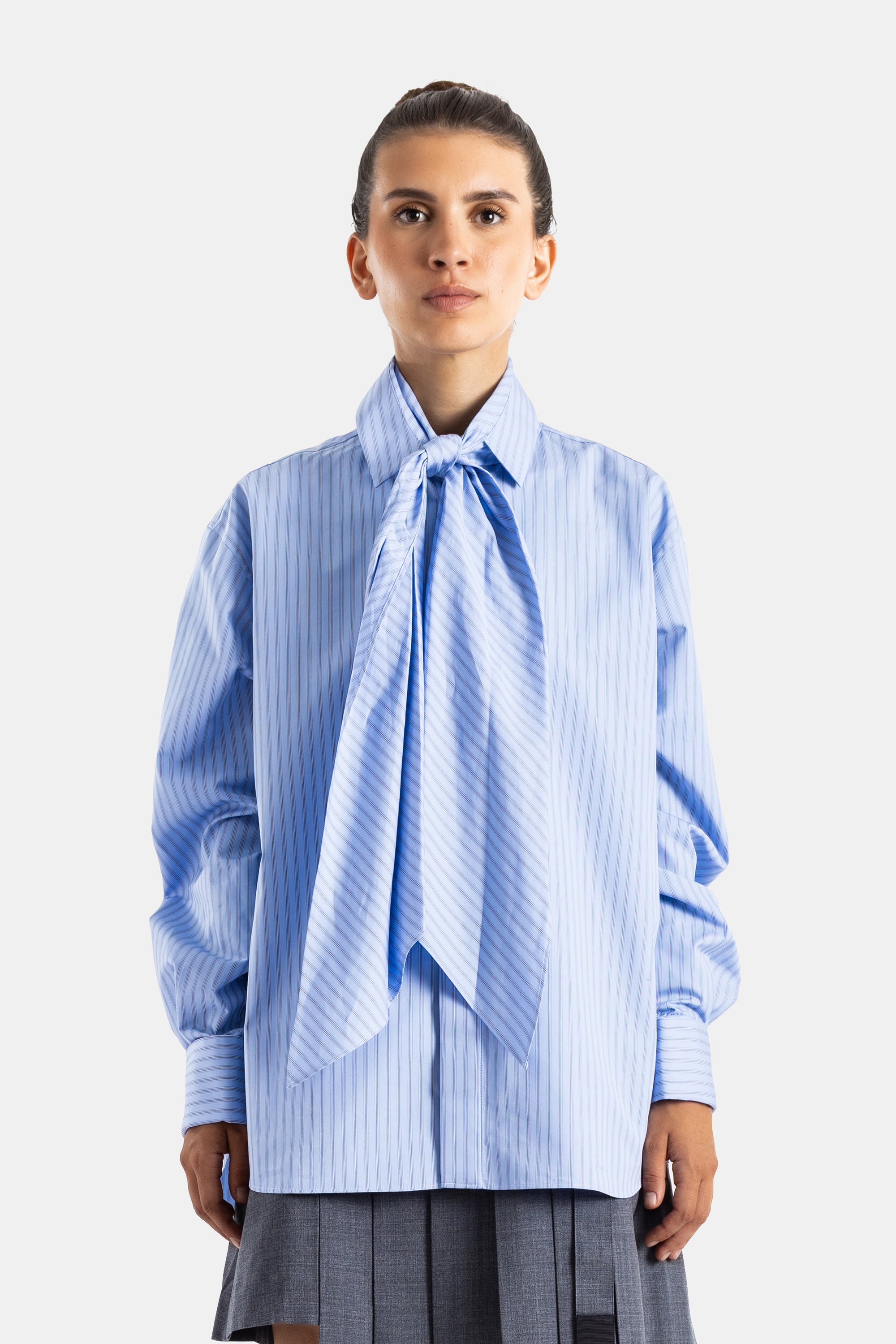 Sacai ライトブルー ストライプ ポプリン タイ シャツ | Actuel B