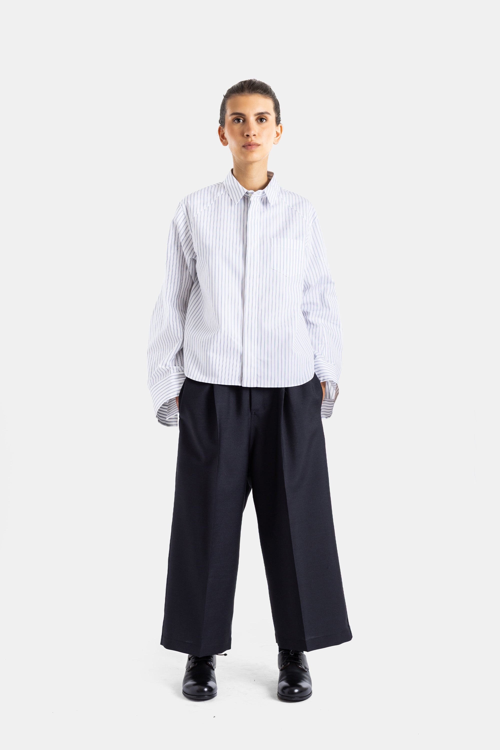 Sacai Light Blue Striped Poplin Shirt with Tie | Actuel B