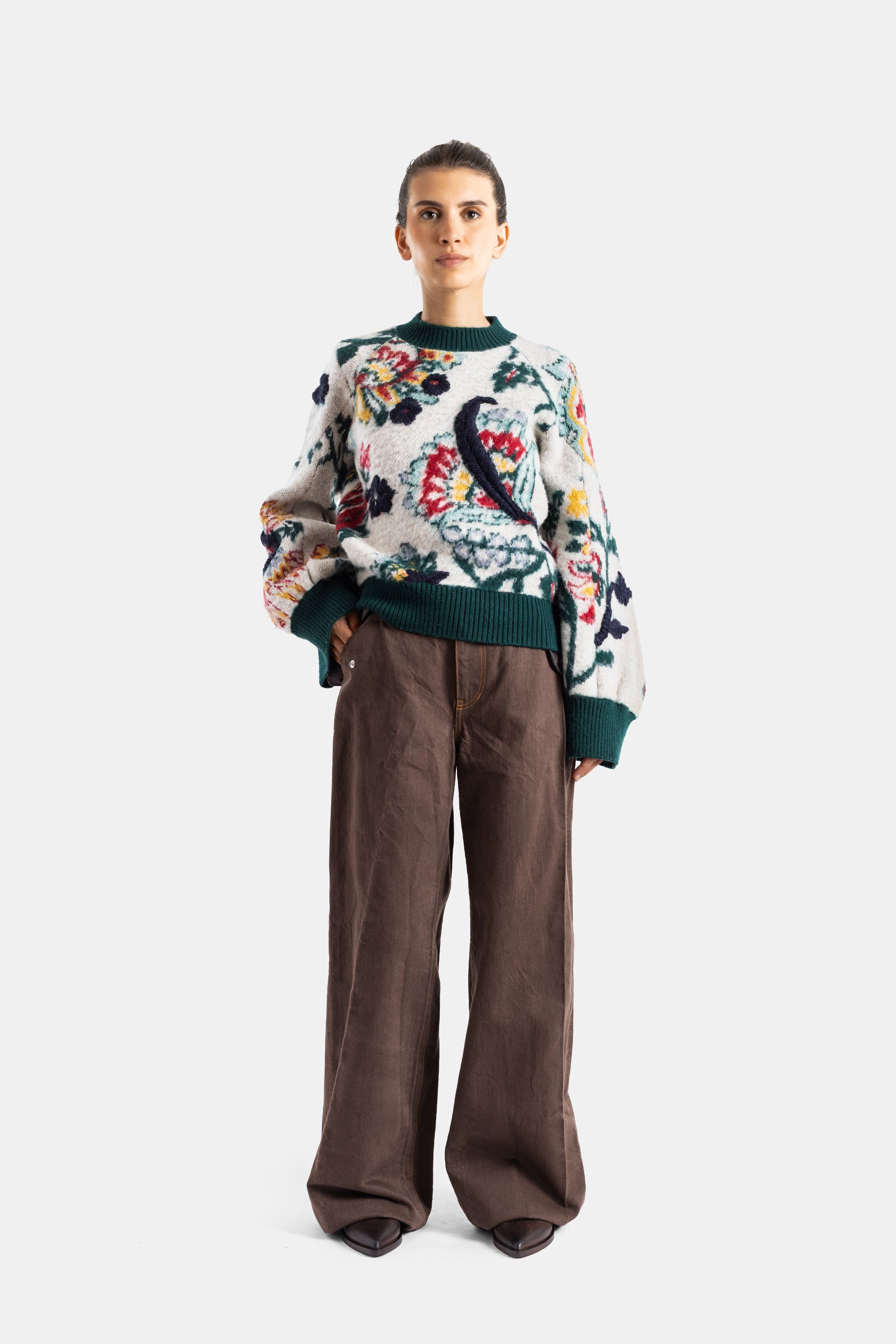 Sacai Floral and Peacock Jacquard Knit Sweater in Ivory | Actuel B
