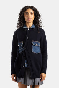 Denim x Wool Knit vest in marineblauw breisel en denim - 2