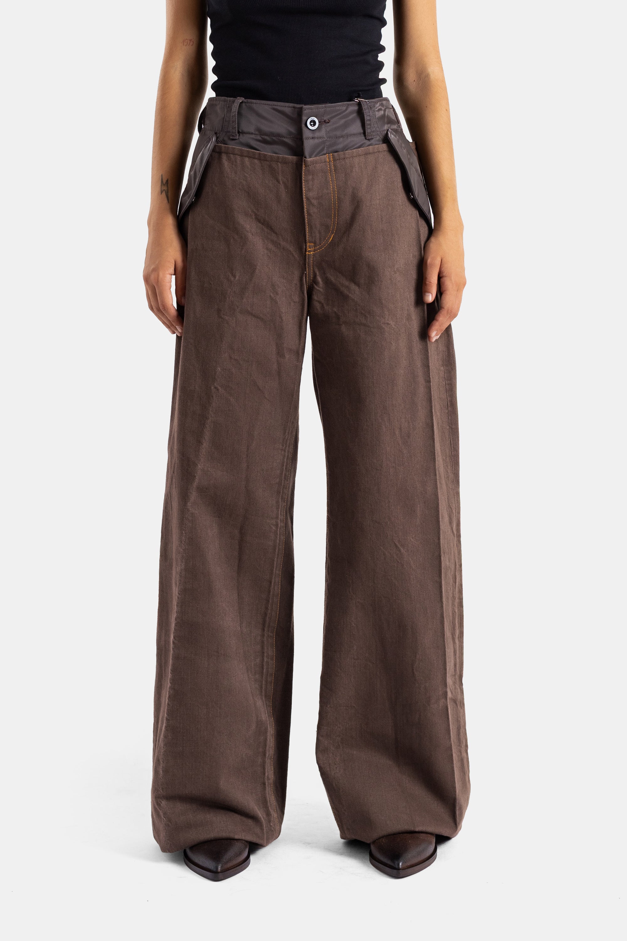 Sacai Wide Hybrid Brown Denim Trousers | Actuel B