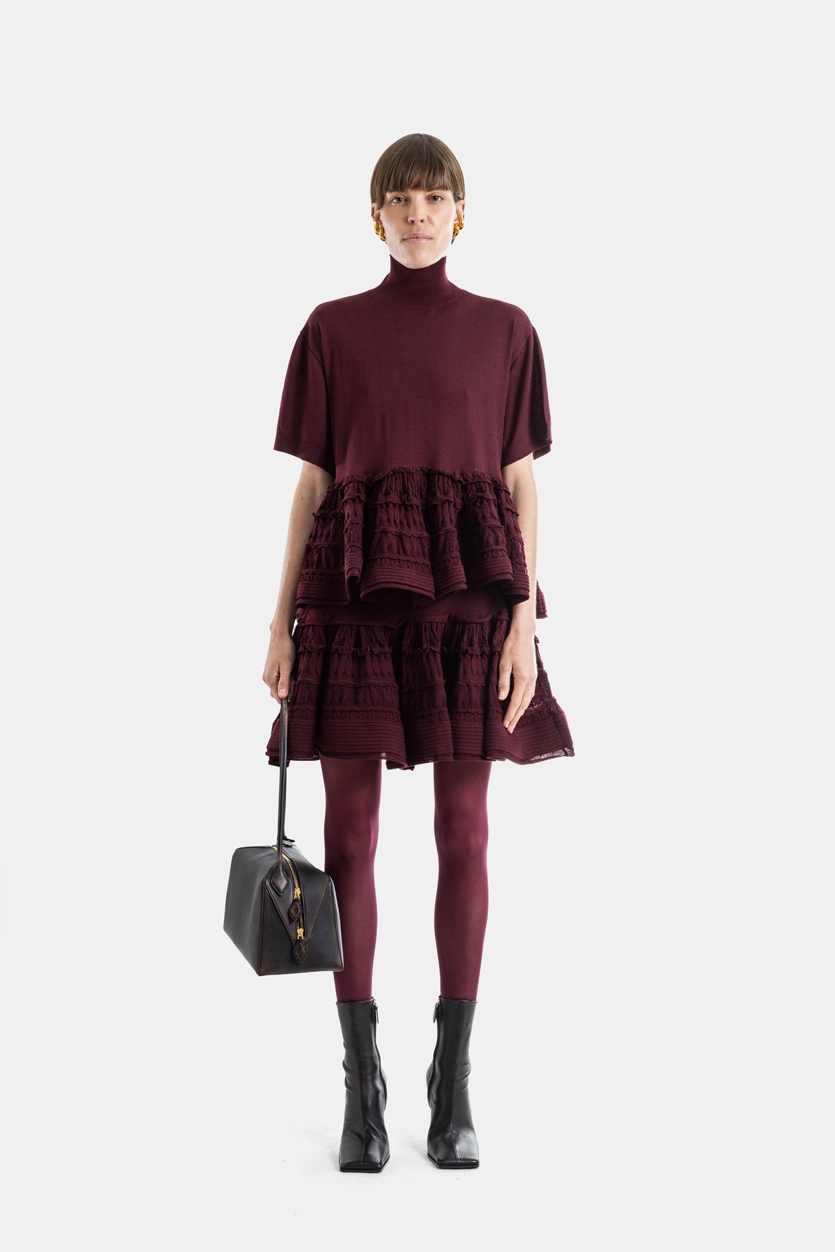Burgundy Wool Crinoline Turtleneck Top