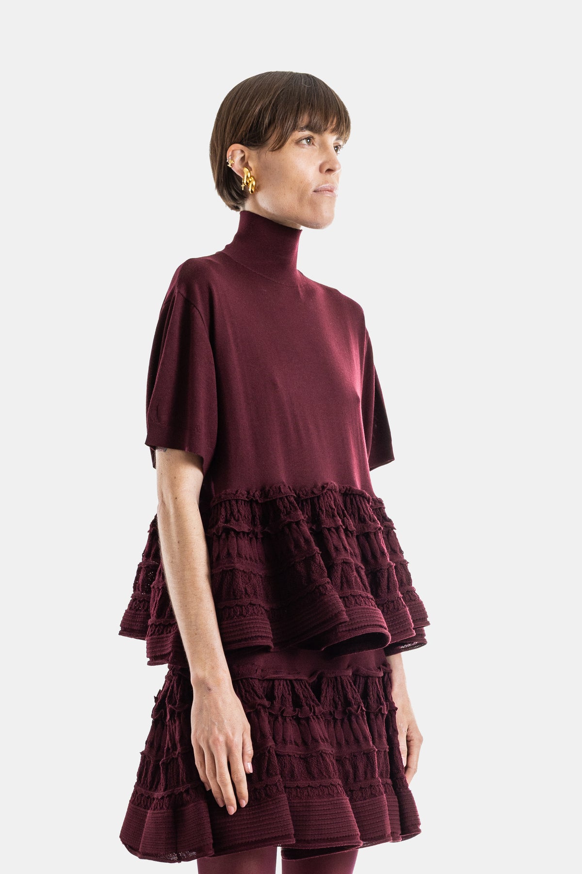 Burgundy Wool Crinoline Turtleneck Top